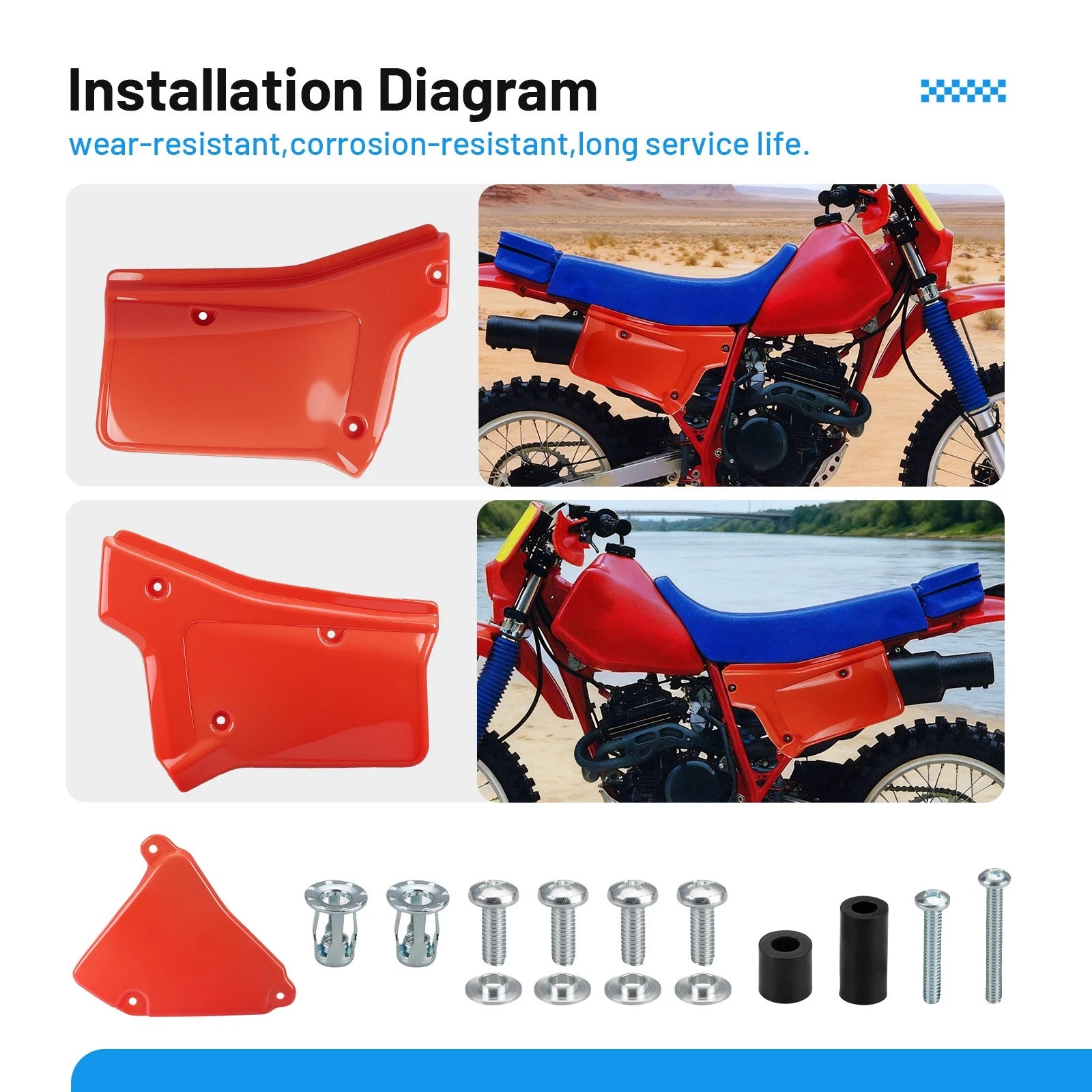 Set of 2 Side Panel Covers for Honda XR200R (1984–2002) Red