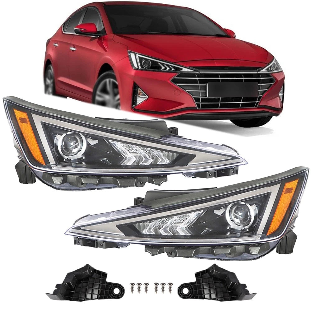 Headlight Assembly Set for Hyundai Elantra (2019–2020) Halogen, Driver+Passenger