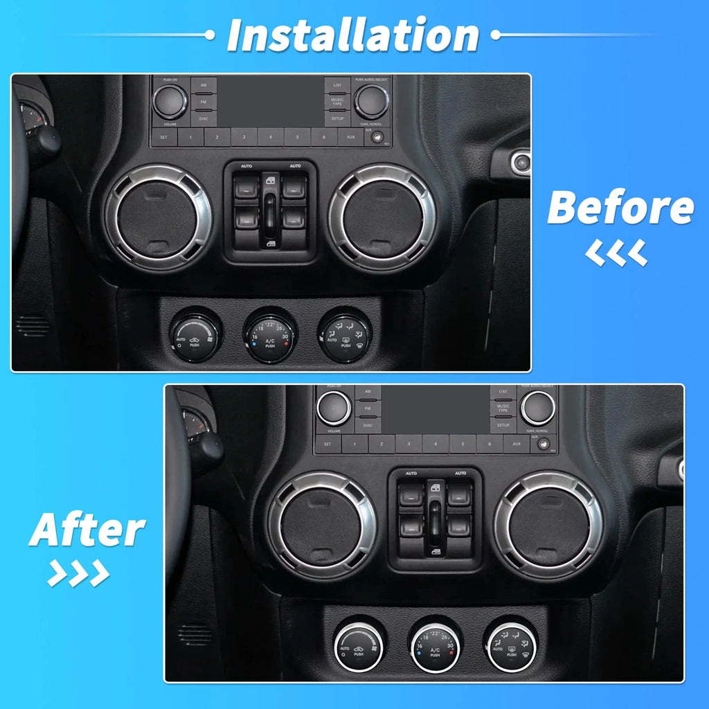 Control Switch Knob Button Cover Trim Ring for Jeep Wrangler JK (2007–2018)