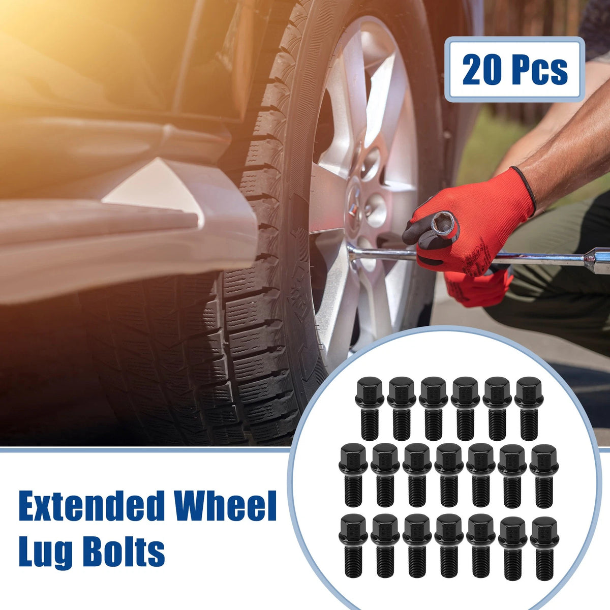 Extended Wheel Lug Bolts Ball Seat 28mm Shank for VW Audi (20pcs) (M14x1.5)