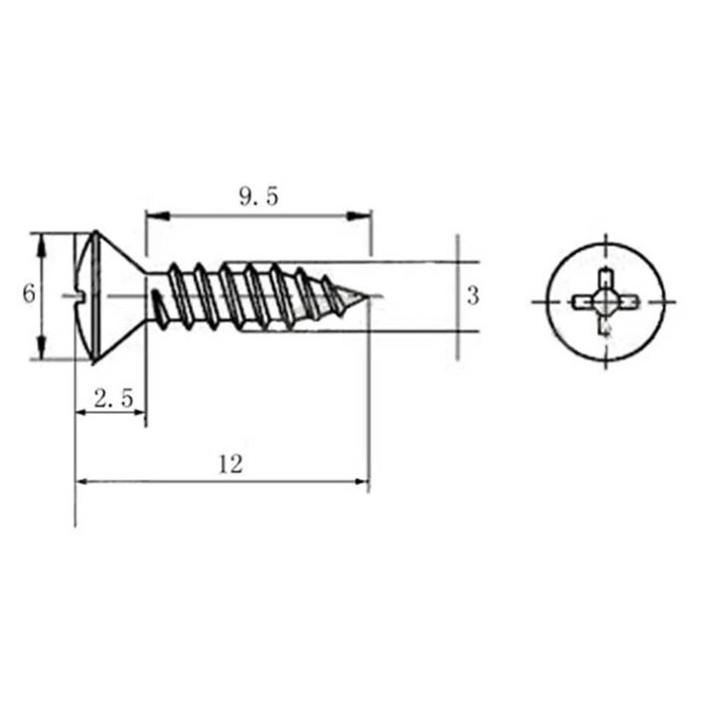 Pickguard Screws for Guitar (12mm X 6mm X 3mm)