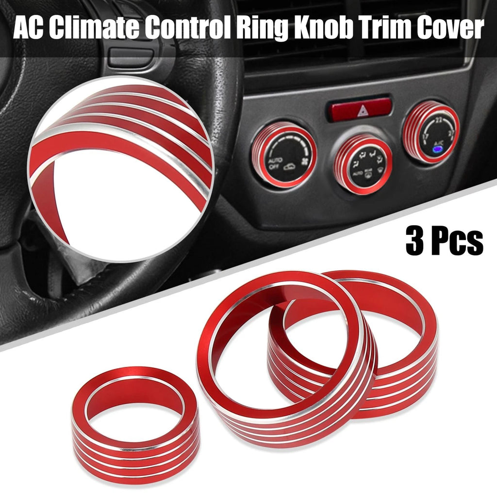 3pcs Red AC Climate Control Knob Ring Trim Cover for Subaru Forester (2019–2021)