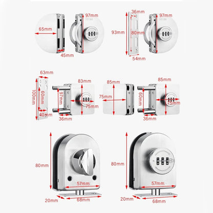 3-Digit Combination Frameless Glass Lock - Indoor/Outdoor Use