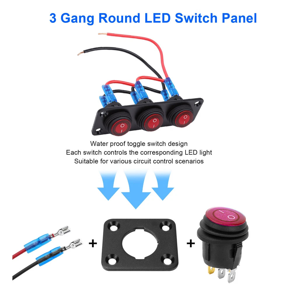 3 Position LED Toggle Switch Panel 20A 12V-24V for Automotive Use