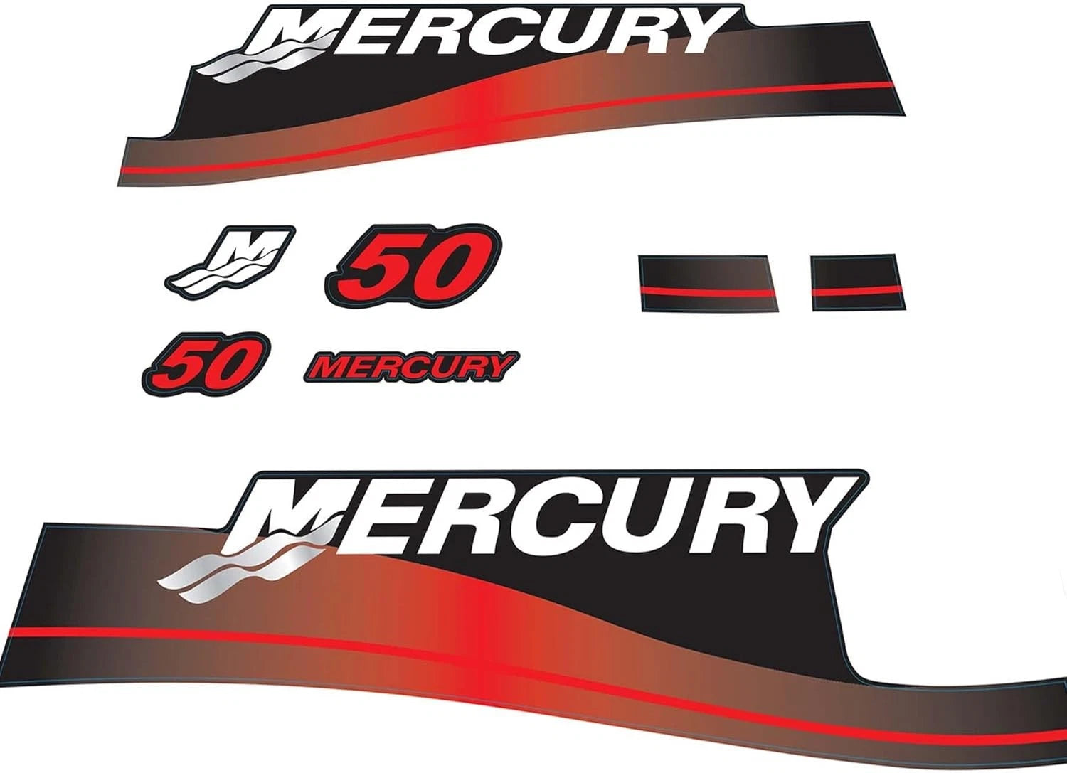 Set of 2 Outboard Red Decals Stickers for Mercury 50hp 2-Stroke Engines