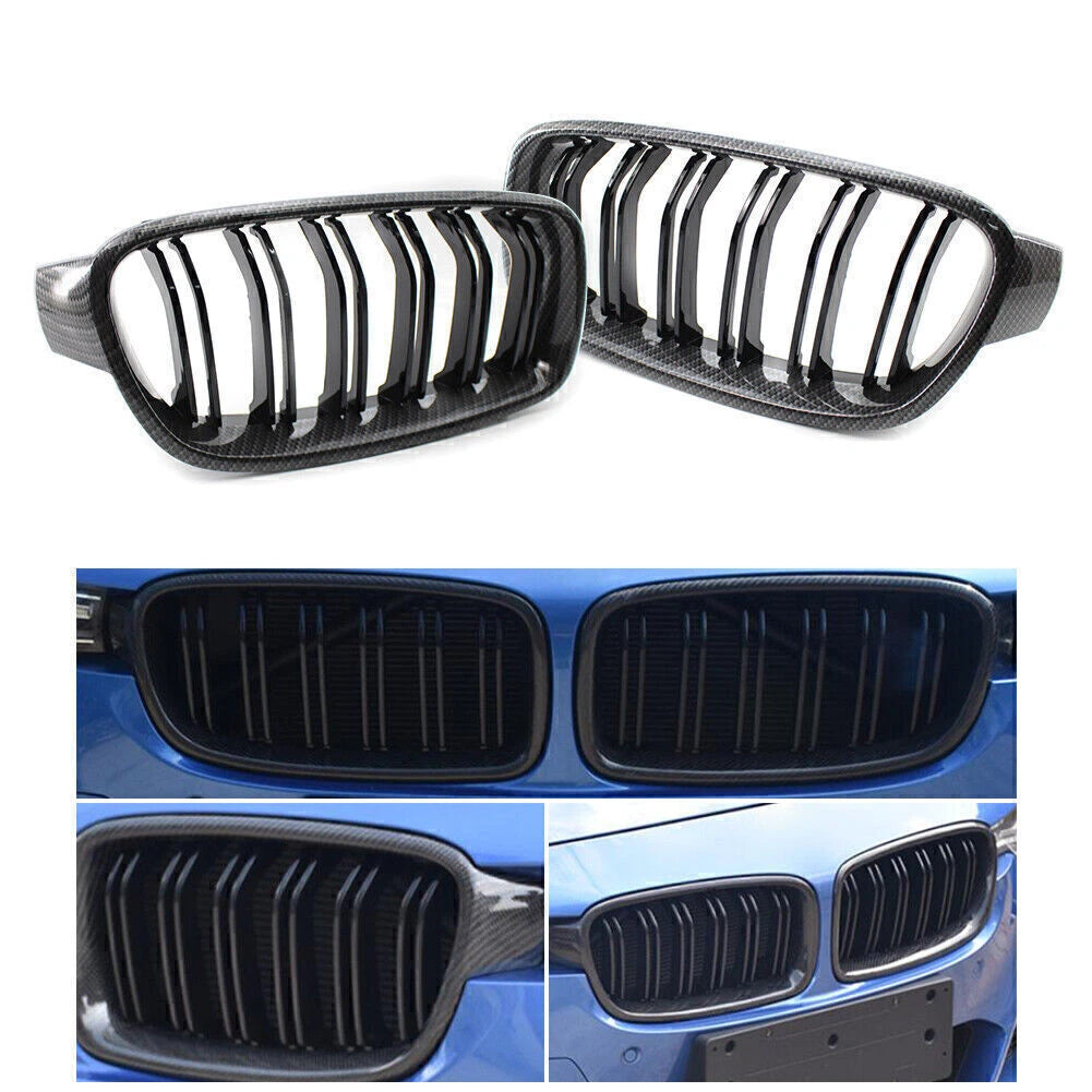 2X Front Grille Kidney for BMW 3 Series F30 (2012–2018) Carbon Fiber Black