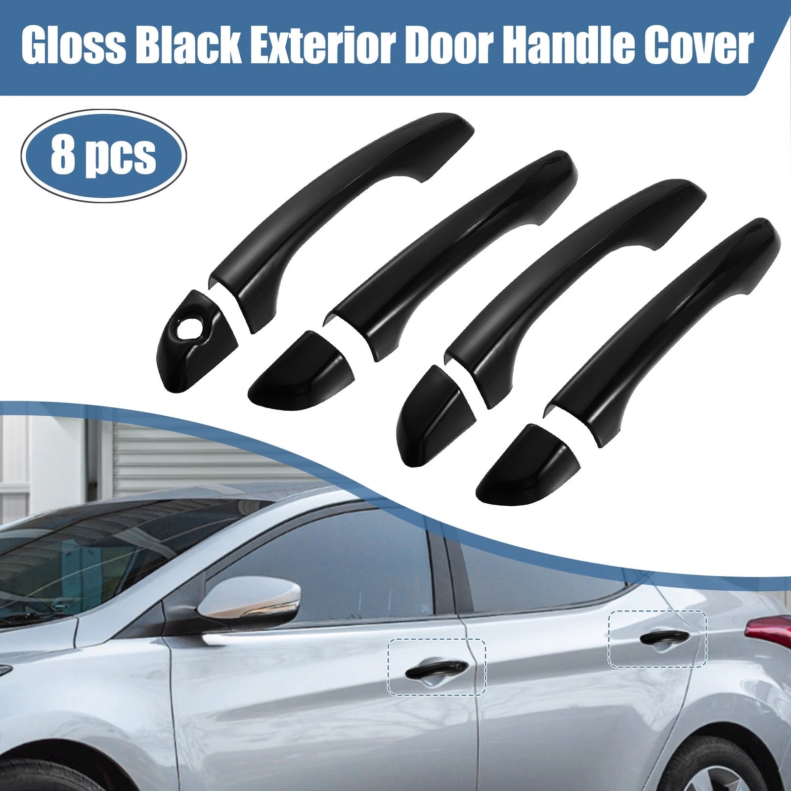 8PCS ABS Side Door Handle Cover Trim Replacement for Hyundai Elantra (2017–2020)