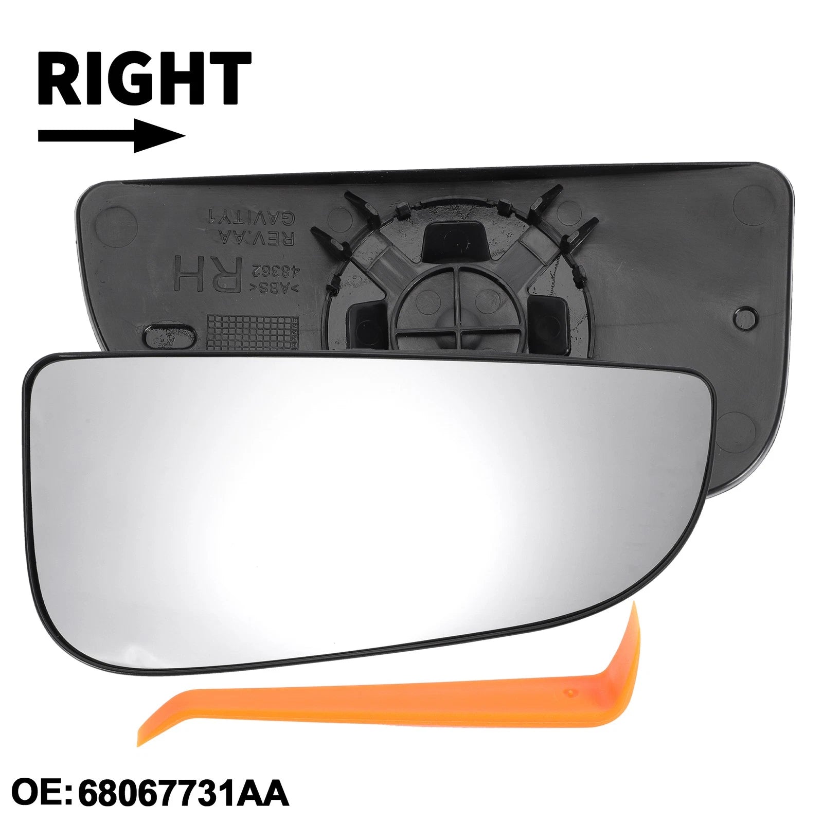 Passenger Side Lower Mirror Glass Replacement for Dodge (Non-Heated)