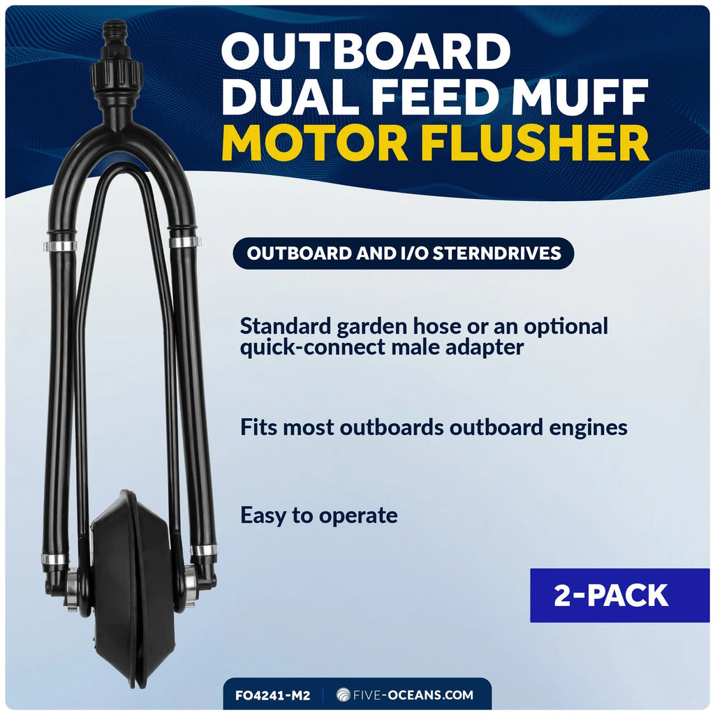 2X Outboard Dual Feed Rectangular Muff Boat Motor Flusher (Black PVC)