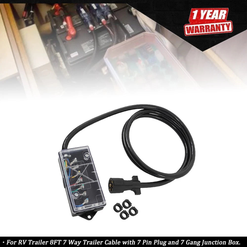 7 Way Trailer Cable with 7 Pin Plug & Junction Box for RV Trailer (8FT)