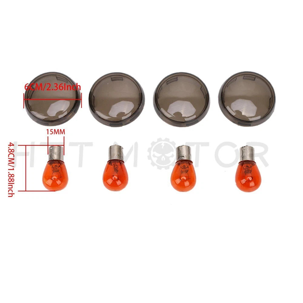 Smoked Turn Signal Lenses with Amber Bulbs for Harley Davidson Softail Dyna (2000–Present)