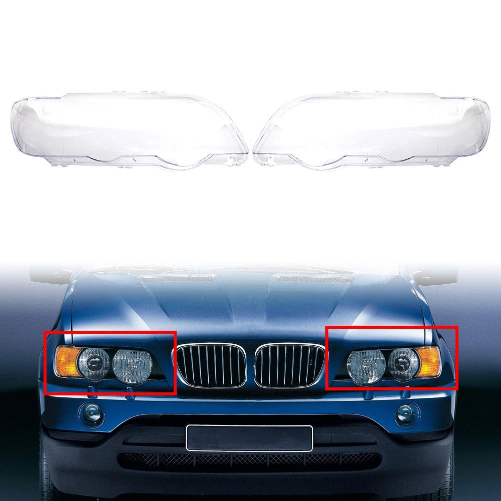 2X Front Headlight Lens Cover for BMW X5 E53 (1999–2003) Transparent