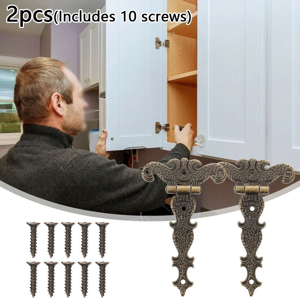 2X Retro Bronze Zinc Alloy Wooden Box Butt Hinges with Screws