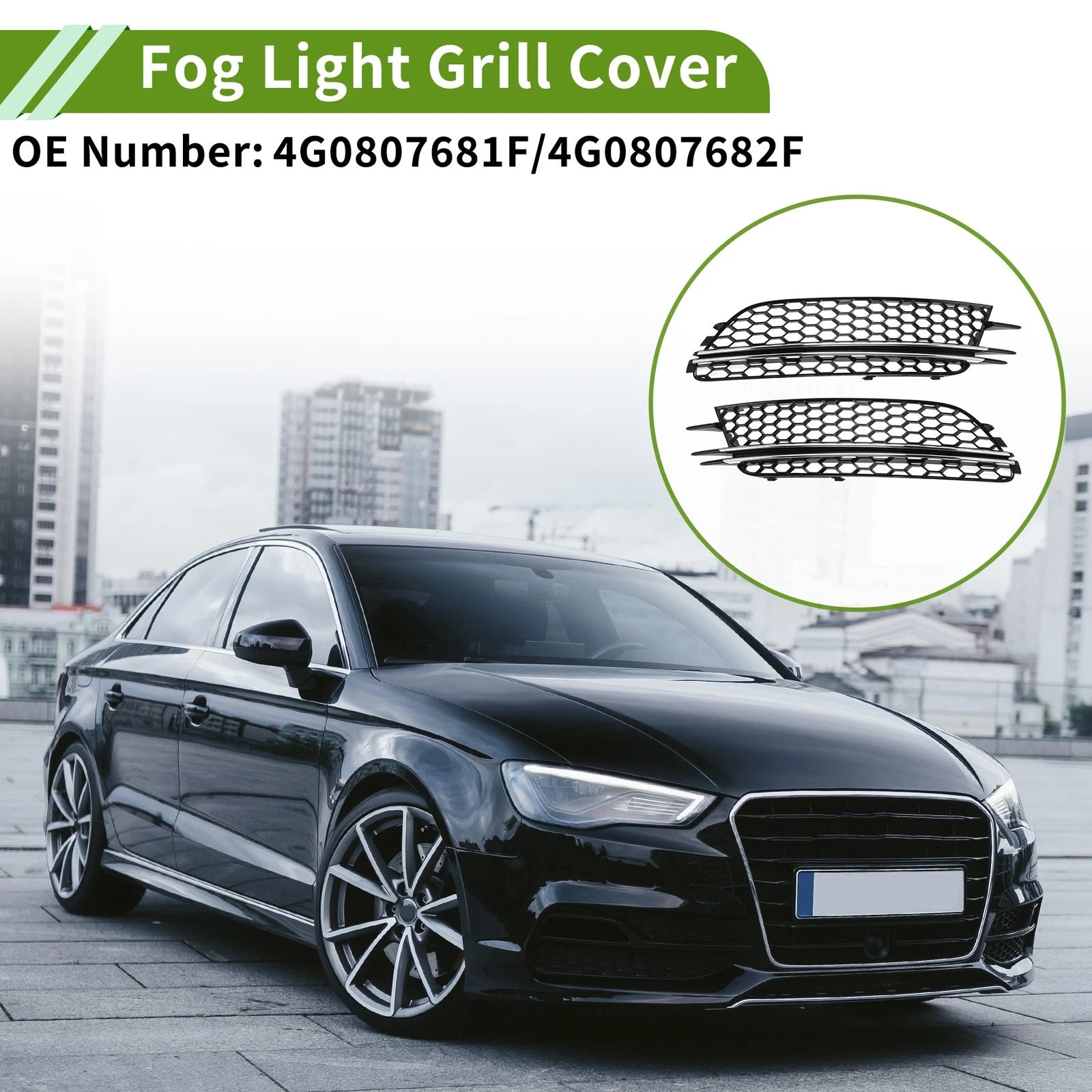 Front Fog Light Grill Pair Replacement for Audi A6 C7 (2012–2018)