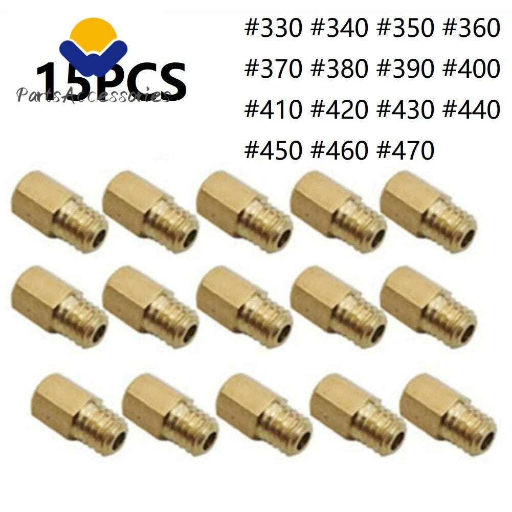15pcs Hex Type Main Jets #330 #340-#460 #470 for Mikuni VM/TM/TMX (N/A)