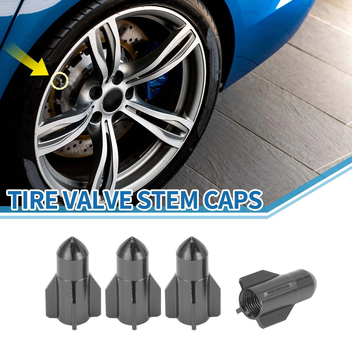 Tire Valve Stem Caps Titanium Tone Grey for Car Bike RV 4 Pack (4pcs)