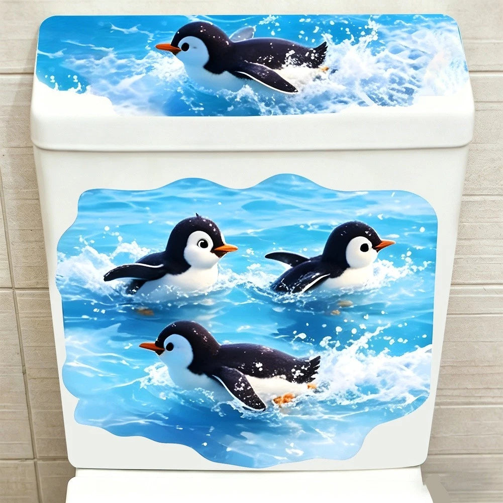 Adorable Penguin Sticker for Bathroom Toilet Seat Lid (PVC, Waterproof)