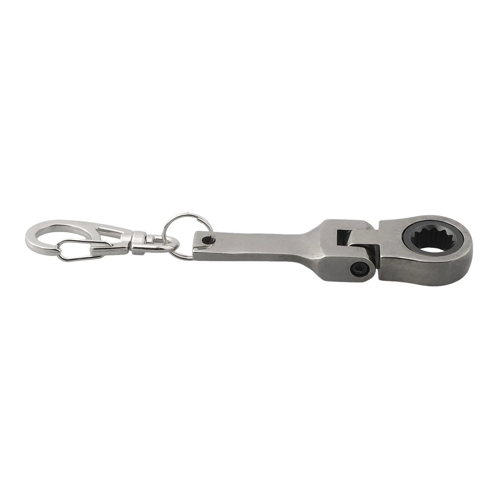 10mm Ratchet Wrench Keychain Tool for Universal Use (180° Rotatable, Matte Silver)