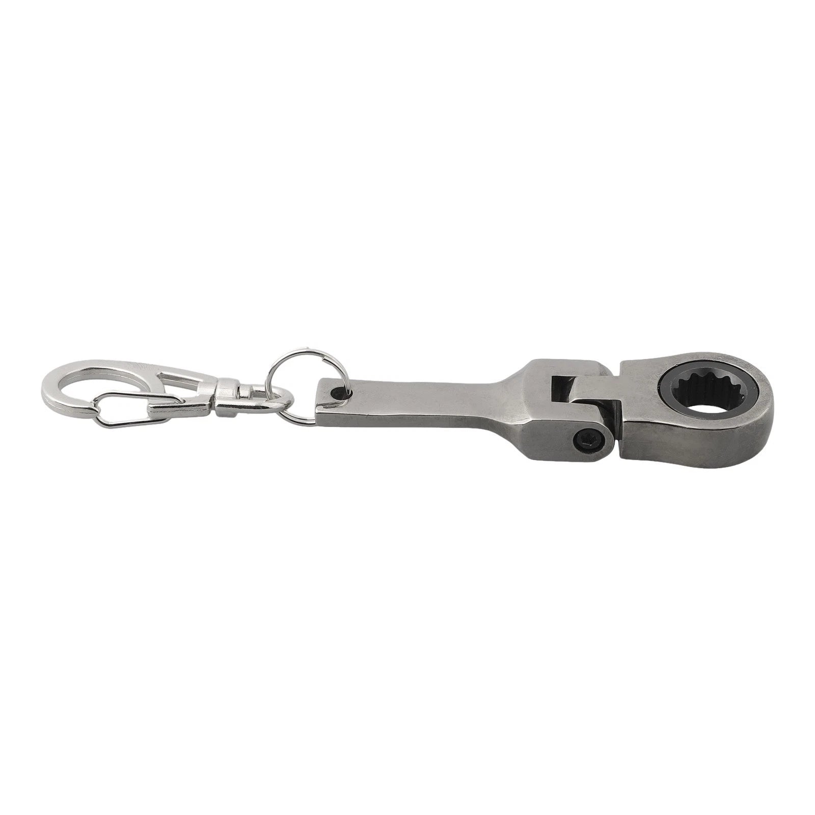 10mm Ratchet Wrench Keychain Tool for Universal Use (180° Rotatable, Matte Silver)