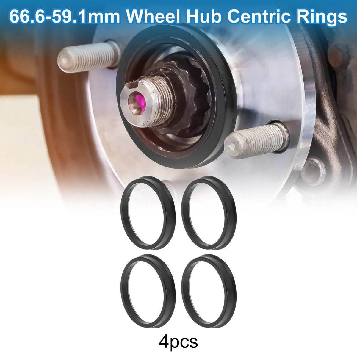 Set of 4 Wheel Hub Centric Rings 66.6mm to 59.1mm Black Polycarbonate