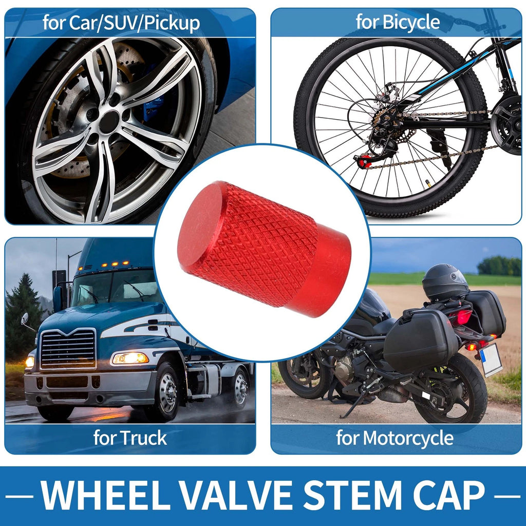 Tire Valve Stem Caps Red Replacement for Car SUV Bike RV (4 Pack)