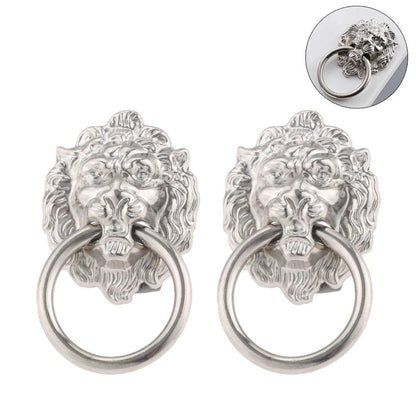 2X Zinc Alloy Lion Head Pull Handle Ring Knob for Cabinet Drawer