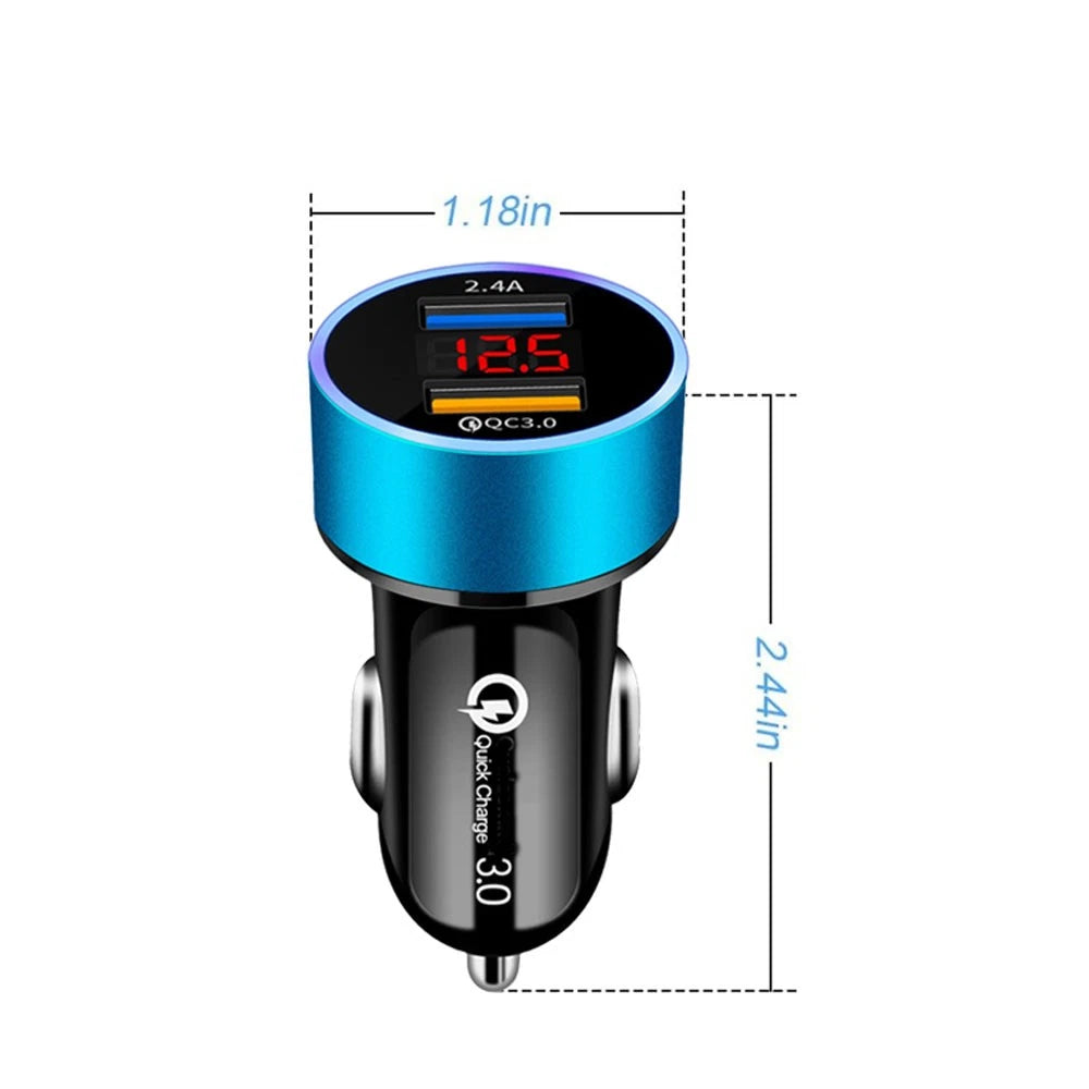 Dual USB Fast Charger Adapter for Car (QC3.0, 12-24V)