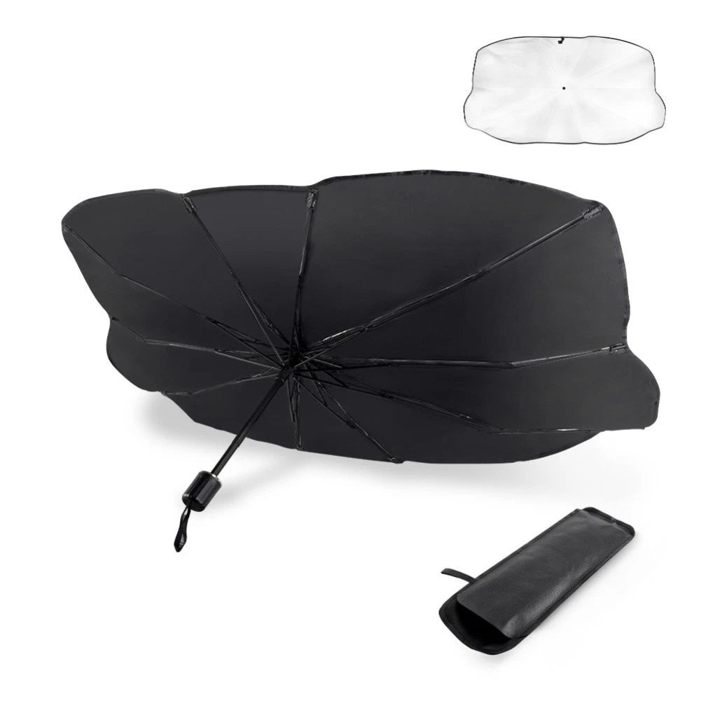 Foldable Front Window Car Sun Visor Heat Insulation Shield Titanium Silver PVC