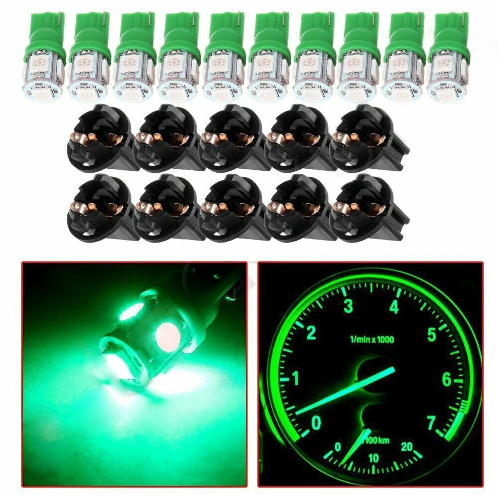 10X Safe Green 194 LED Bulbs for Instrument Panel Cluster Dash Lights