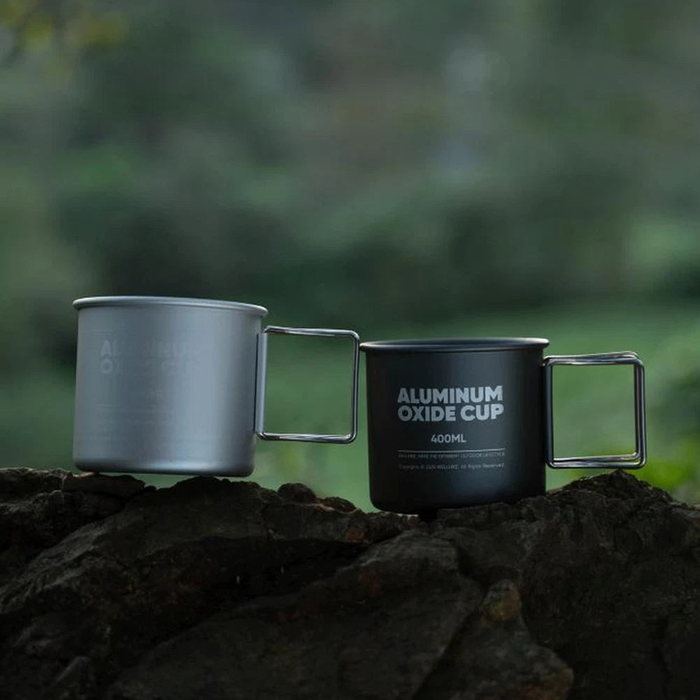 Set of 2 Aluminum Campfire Ready Mugs 300ml 400ml Stackable Folding Handles
