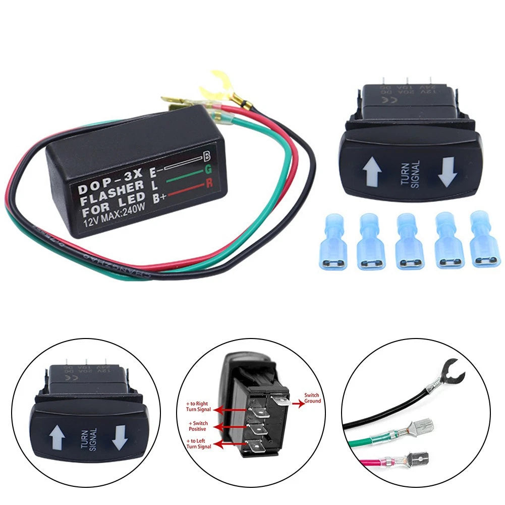LED Turn Signal Kit for ATV UTV Motorcycle (Rocker Switch, Blinker)