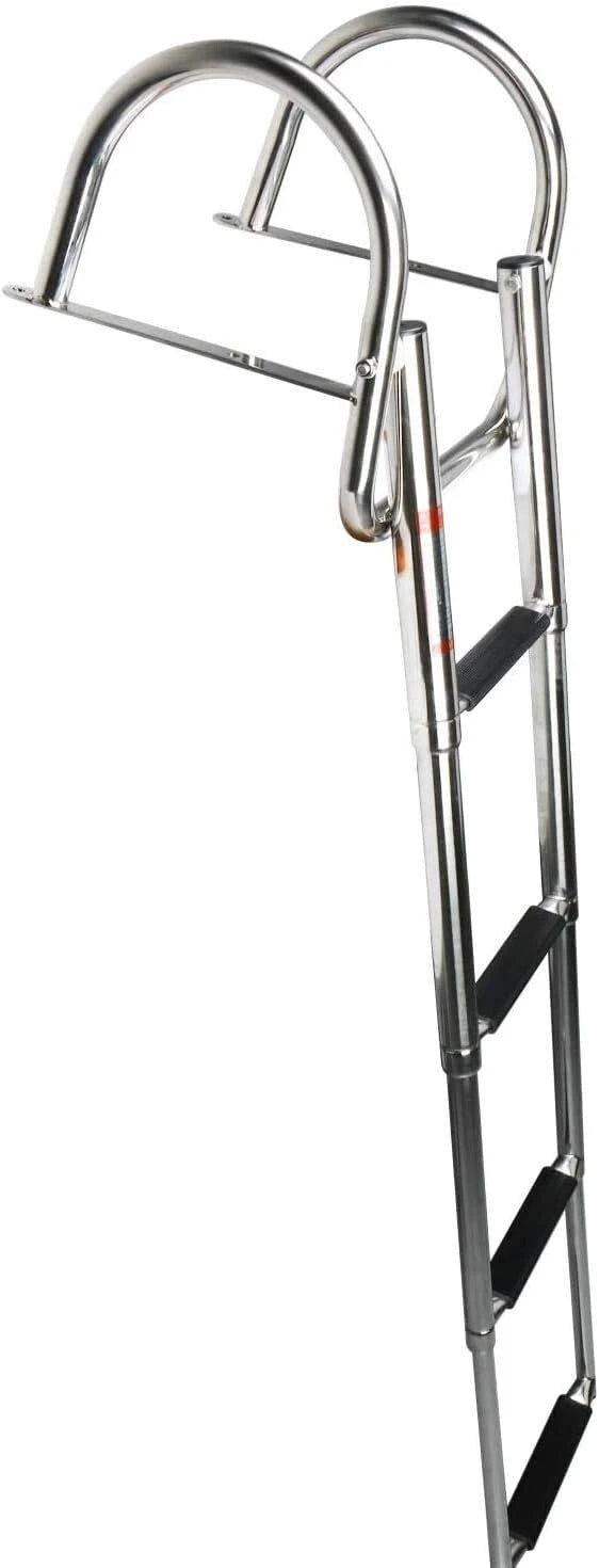 4 Steps Folding Pontoon Boat Ladder for Universal Use (Telescoping, Stainless Steel)