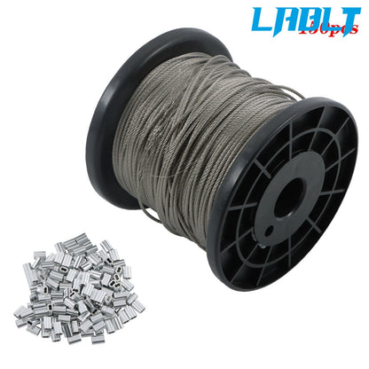 7x7 304 Stainless Steel Wire Rope 328FT with 150 Crimping Sleeves