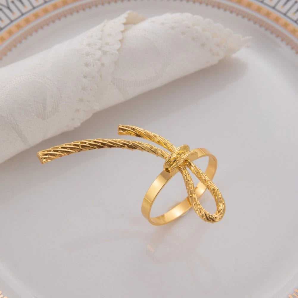Set of 6 Gold Bow Tie Napkin Rings for Elegant Dinner Parties
