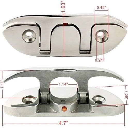 Set of 4 Folding Flip-up Cleats for Marine Boat Dock (Heavy Duty Stainless Steel)