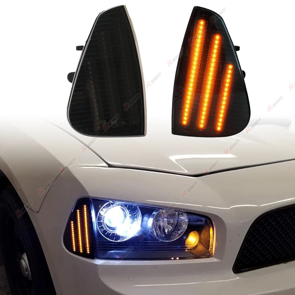 2X LED Smoked Front Side Marker Signal Lights for Dodge Charger (2006–2010)