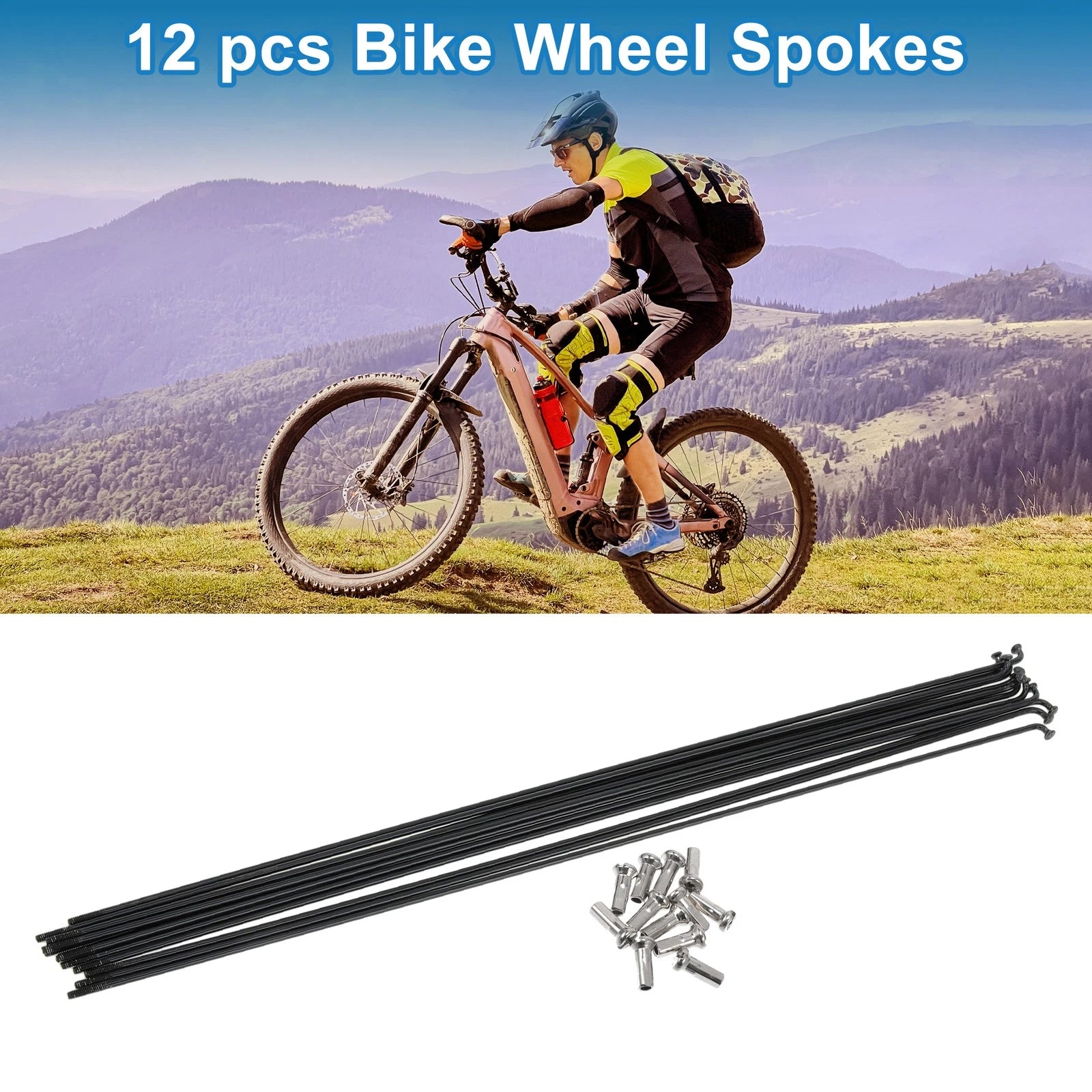 Bicycle Spokes Set 304 Stainless Steel Black 14G for Universal (Any)