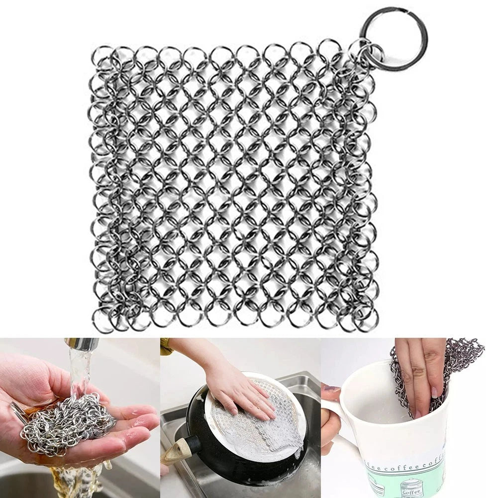 Stainless Steel Chain Mail Scrubber for Cookware Kitchen Tool