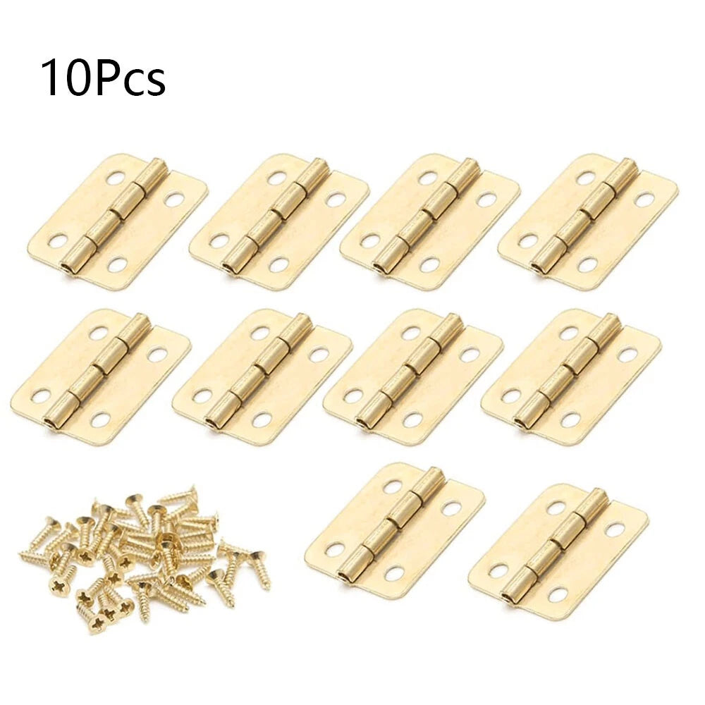 10pcs Antique Mini Hinges for Wooden Box Jewelry Chest Dollhouse (25x18mm) Gold