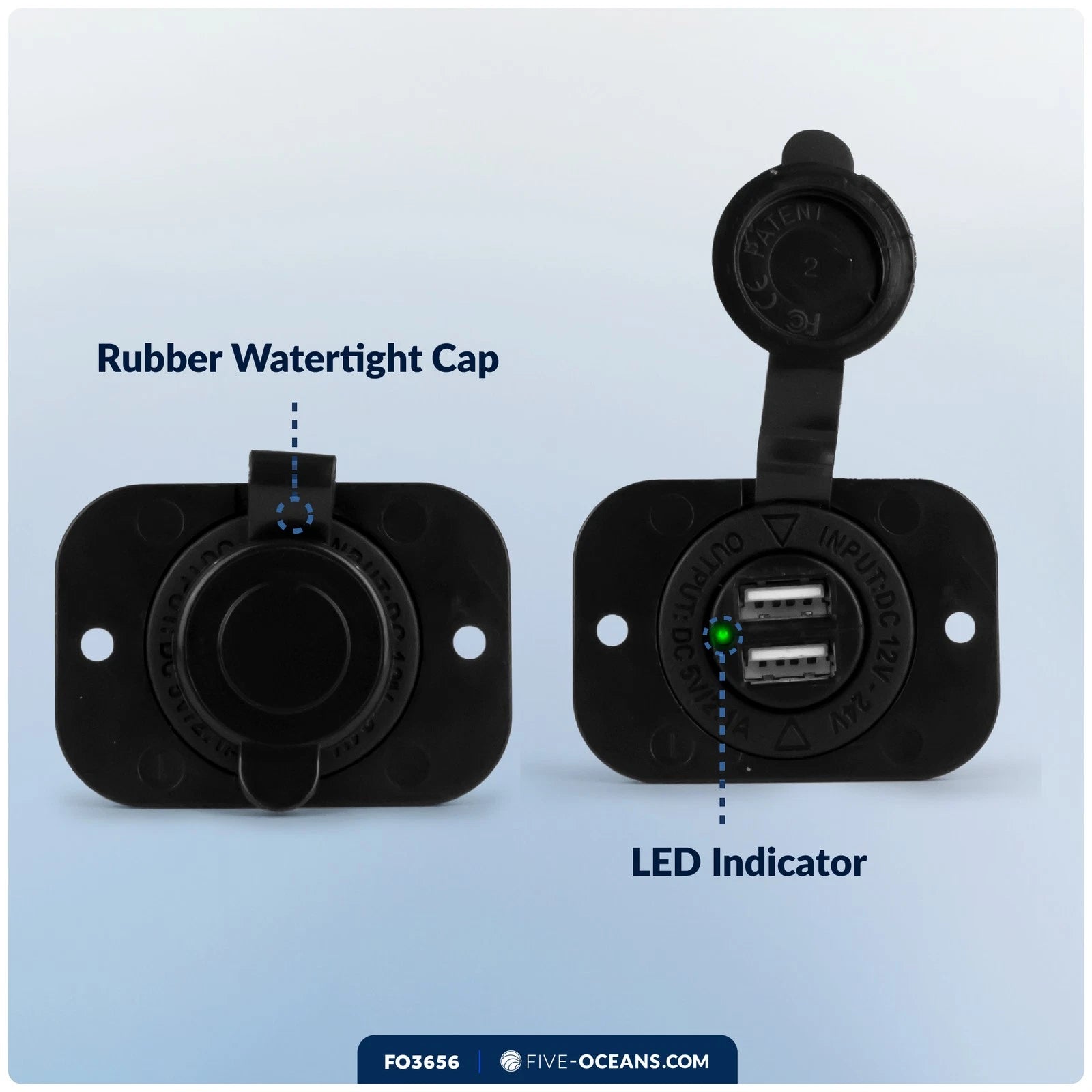 Double USB Socket for Five Oceans (12V/24V) FO3656