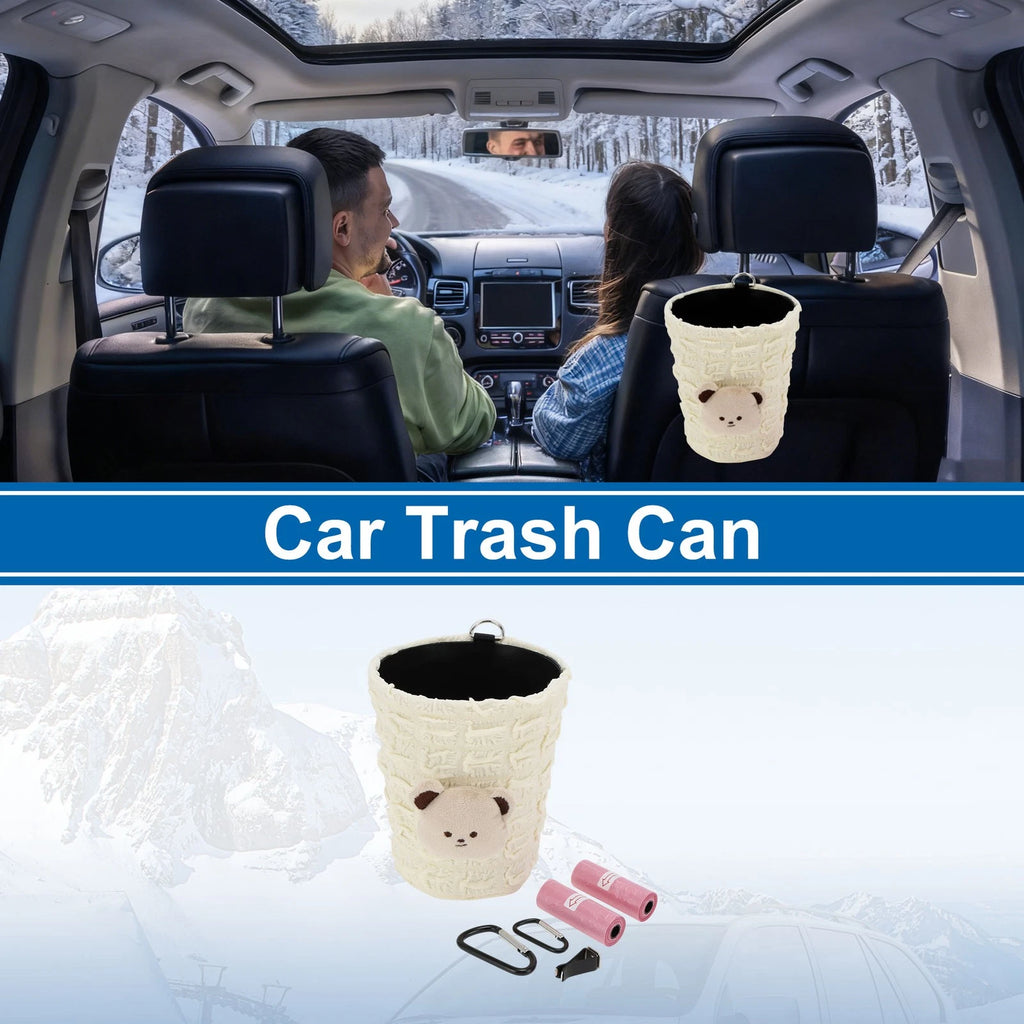 Car Trash Can Oval Bear Fabric Garbage Bag for Universal Use (1 Pc)