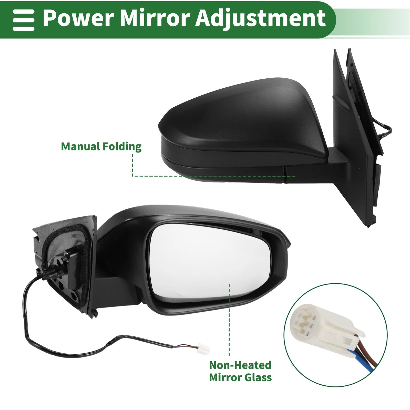 Right Side Door Mirror Replacement for Toyota RAV4 (2013–2015) Manual Folding Black