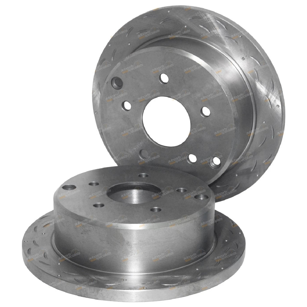 2 Rear Slotted Dimpled Disc Rotors + Bendix Brake Pads for Commodore VT-VZ