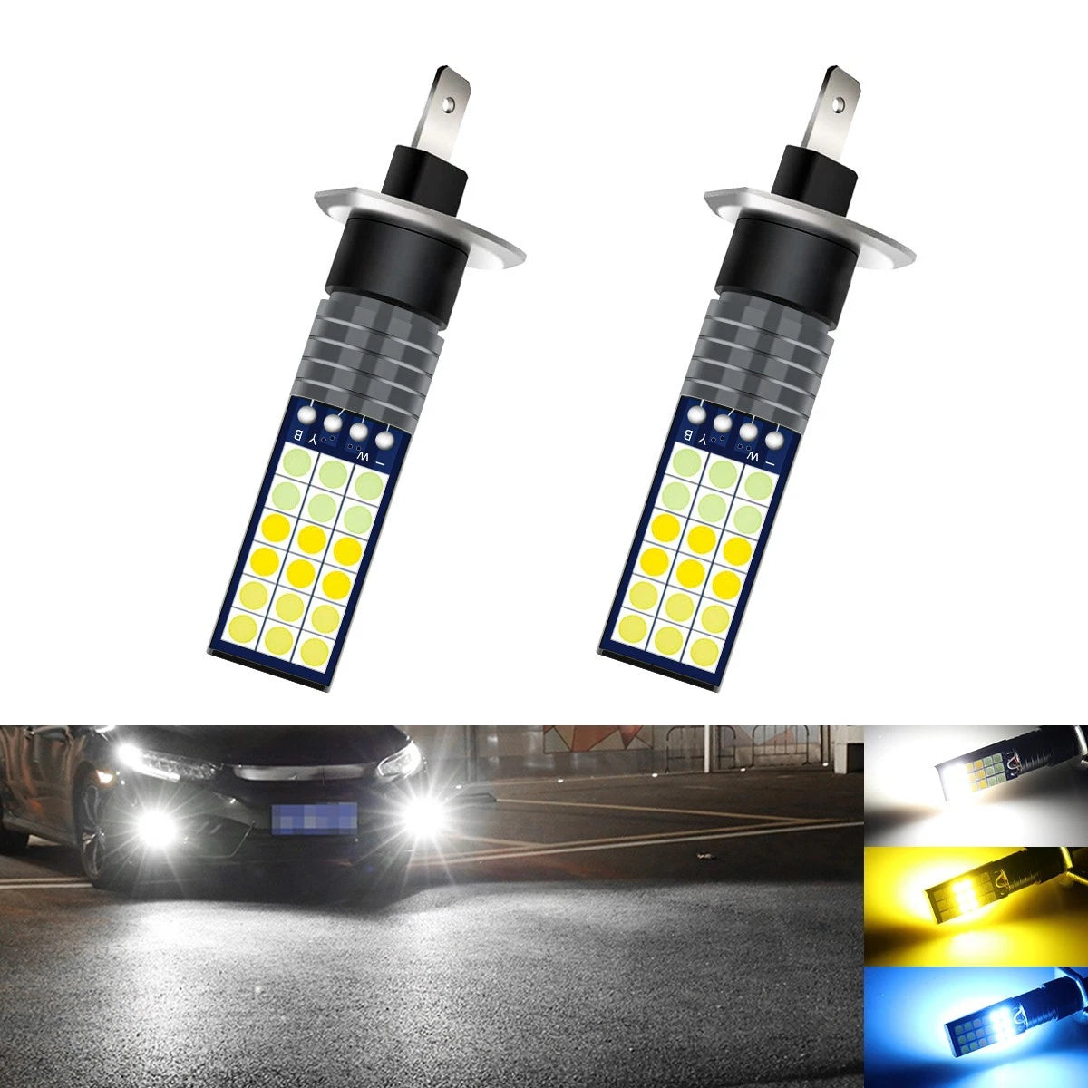 LED Fog Lamp for Car H1 High Brightness Three Color Mode (2010–2023)