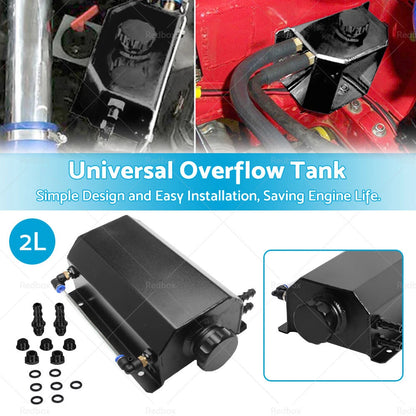 2L Coolant Radiator Overflow Tank for Universal Vehicles (Aluminum Black)