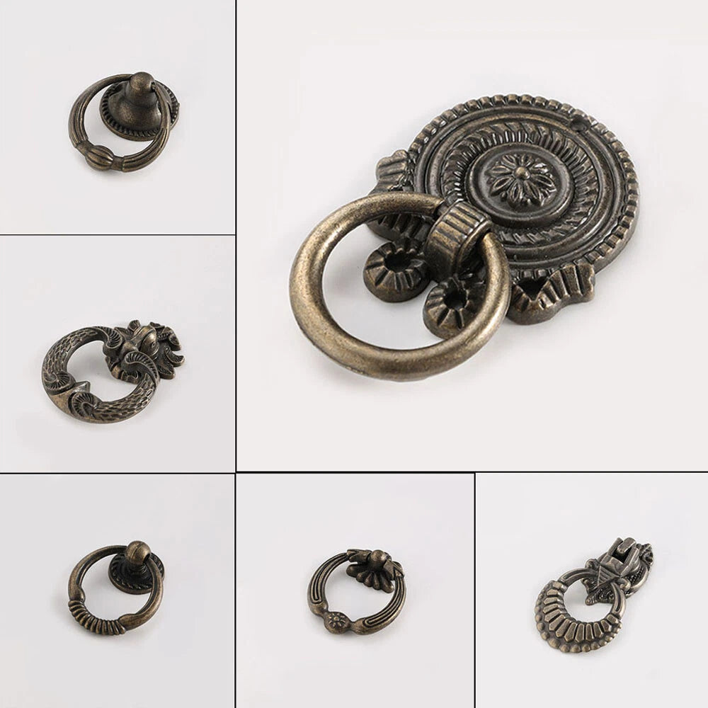 Set of 10 Vintage Drop Ring Pull Handles for Cabinets and Drawers