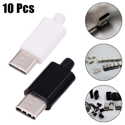 10pcs USB C Male Connector Solderable Design Black/White Shell