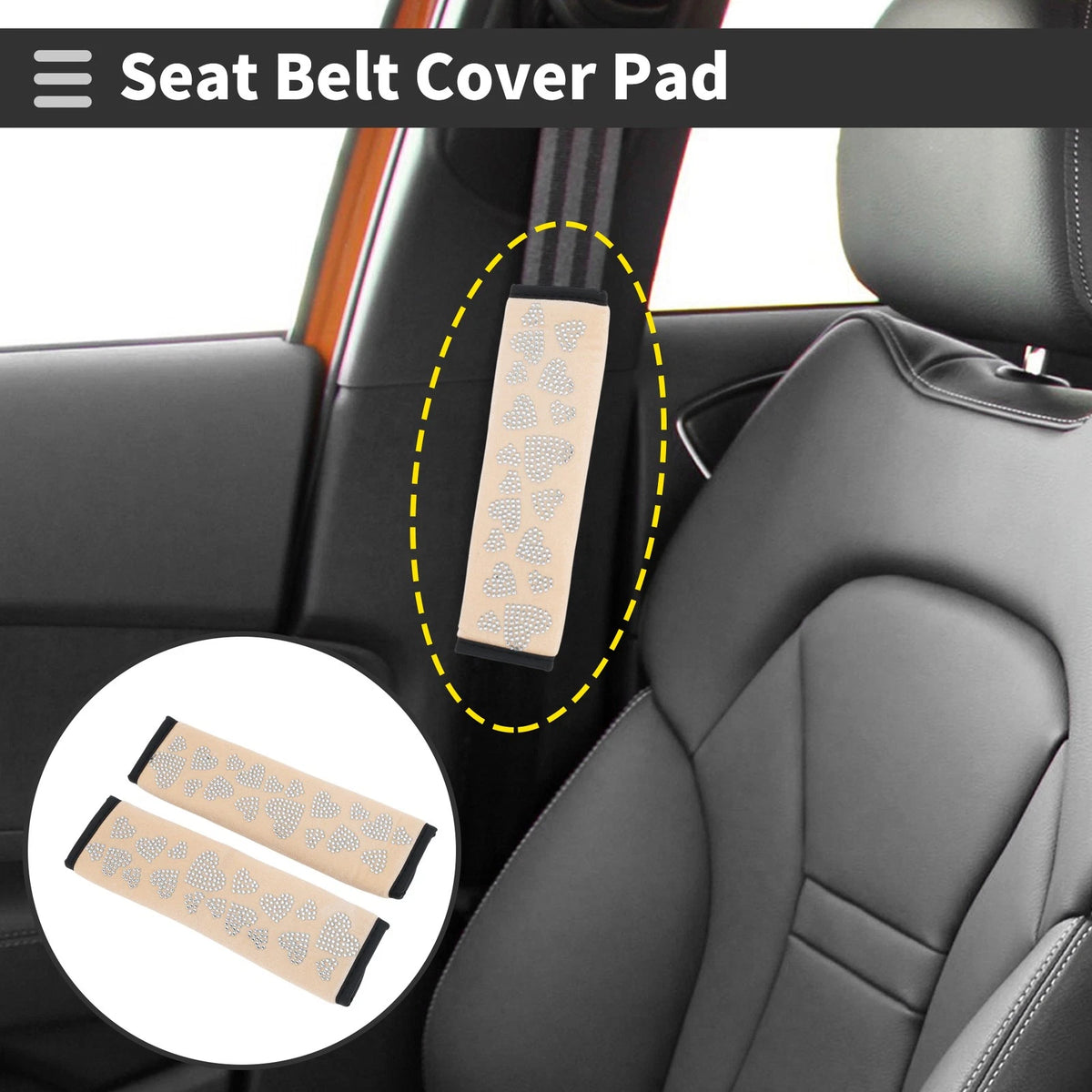 Set of 2 Beige Seat Belt Cover Pads for Universal Fit (23cm)
