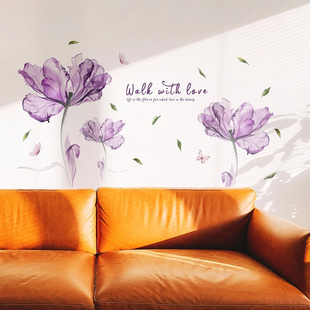 Party Wall Sticker Tool for Creative DIY Matte Effect Purple Flowers (30x90cm)