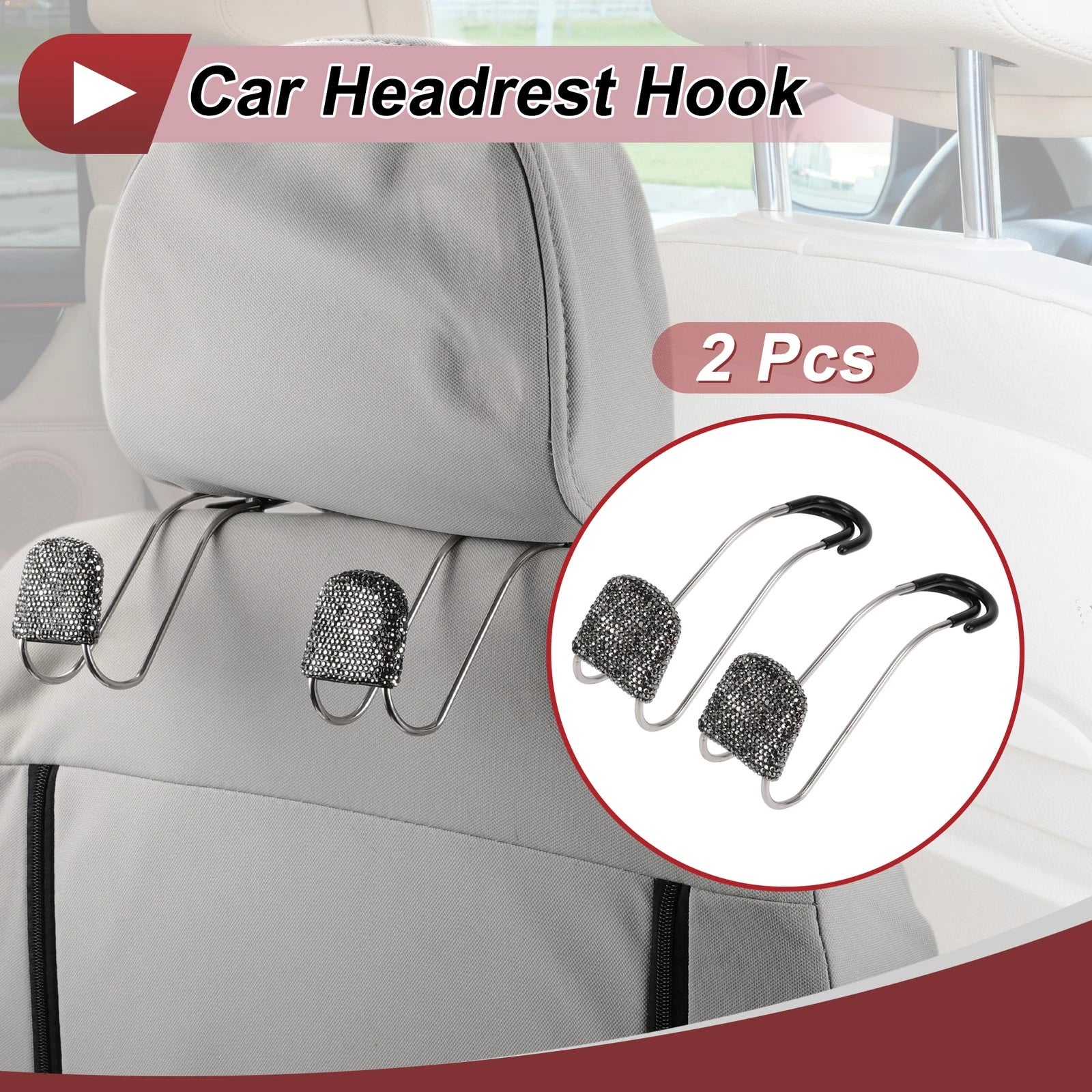 2 Pcs Universal Car Seat Headrest Hook for Purses Bag (Gloss Black)